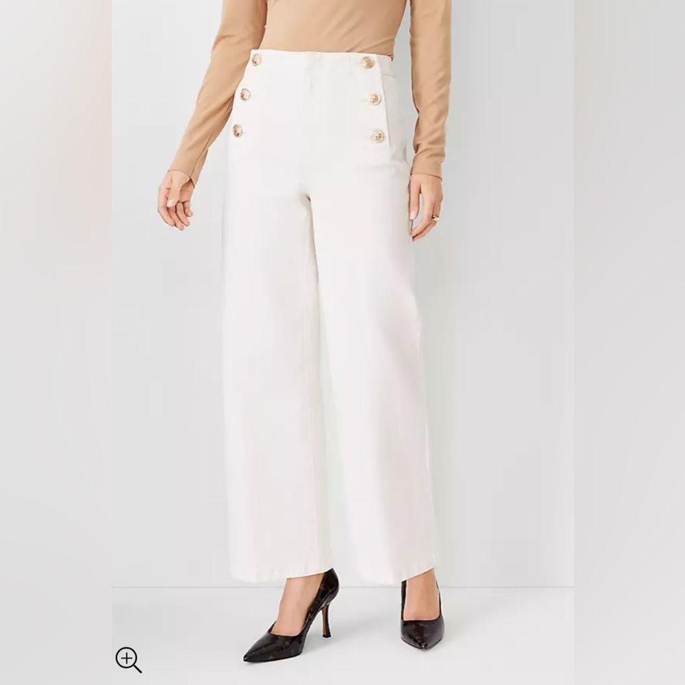 Ann Taylor Mariner High Rise Wide Leg Crop Jeans in Ivory